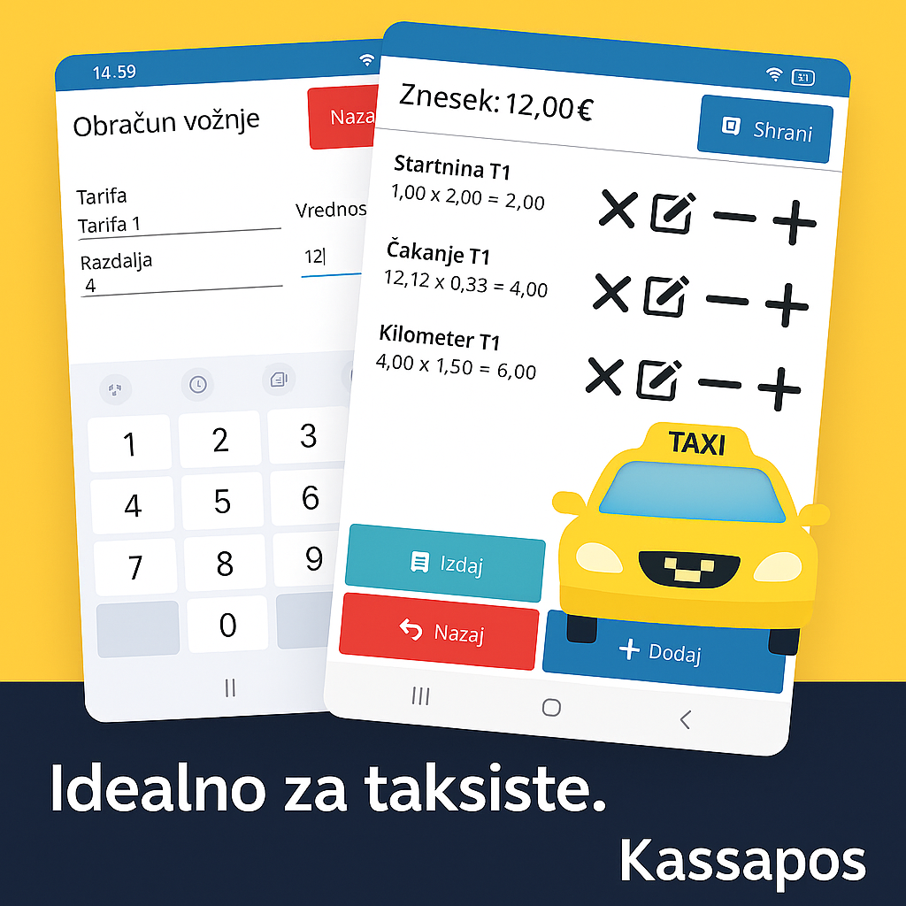 Kassapos davčna blagajna za taksiste na telefonu